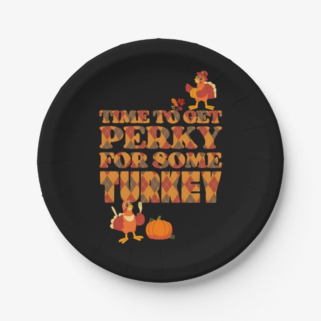 Assiettes En Carton PERKY AMUSANT POUR TURQUIE JOUÉ Thanksgiving (Devant)