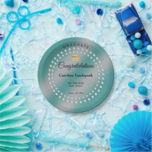 Assiettes En Carton Perles blanches et Turquoises Turquoise Blue Gradu