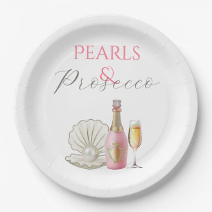 Assiettes En Carton Perles et Fête des mariées rose Prosecco