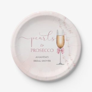 Assiettes En Carton Perles et Fête des mariées rose Prosecco