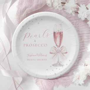Assiettes En Carton Perles et Fête des mariées rose Prosecco