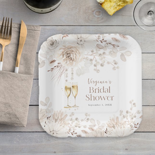 Assiettes En Carton Perles et poursuites (Pearls and Prosecco Paper Plates
)