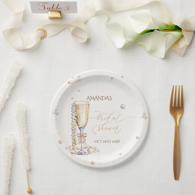 Assiettes En Carton Perles et Prosecco Elegant Bow Fête des mariées (Mariage)