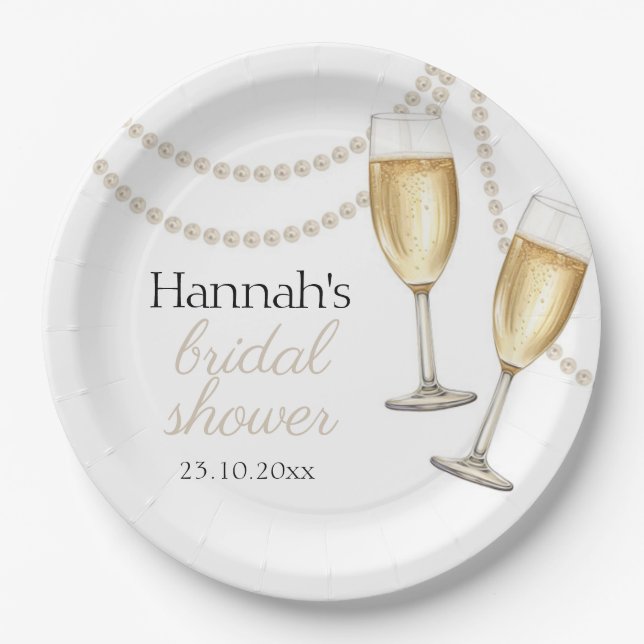 Assiettes En Carton Perles et Prosecco Elégante douche nuptiale (Devant)