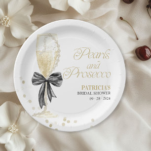 Assiettes En Carton Perles noires de Bow et prosecco pour une fête de