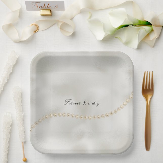 Assiettes En Carton Perles White Luxe (Mariage)