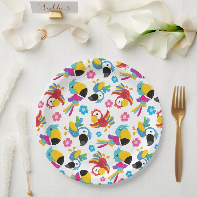 Assiettes En Carton Perroquets colorés, Perroquets tropicaux, Oiseaux, (Mariage)