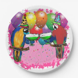 ASSIETTES EN CARTON PERROQUETS D'ANNIVERSAIRE