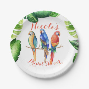 Assiettes En Carton Perroquets tropicaux Oiseaux et Feuilles Fête d'an