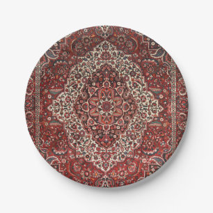 Assiettes En Carton Perse Bakhtiari Profond Rouge foncé Tan 