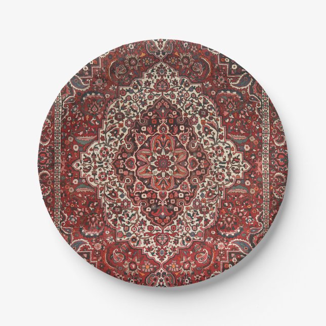 Assiettes En Carton Perse Bakhtiari Profond Rouge foncé Tan  (Devant)