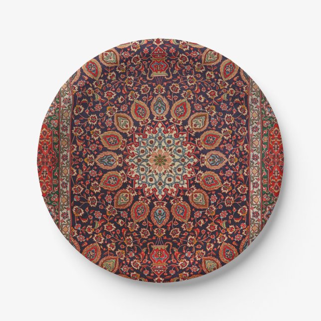 Assiettes En Carton Perse Tabriz Noir Radial Géométrique  (Devant)