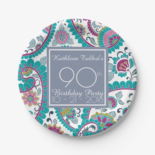 Assiettes En Carton Persian Boteh Paisley 90e Anniversaire Document de (Devant)