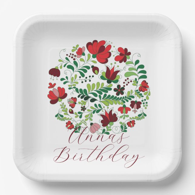 Assiettes En Carton Personalized Baby Name Floral Party Plates (Recto)