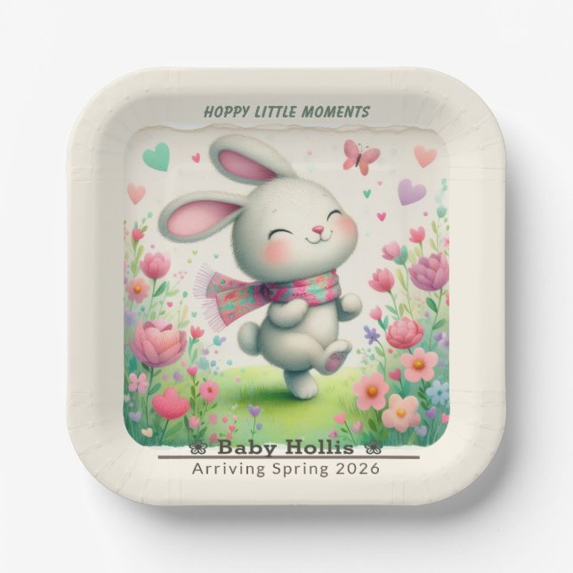 Assiettes En Carton Personalized Bunny Baby Shower Plates (Recto)