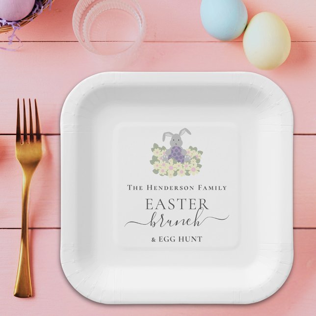 Assiettes En Carton Personalized Easter Brunch and Egg Hunt  (Personalized Easter brunch and bunny egg hunt spring party paper plates Elegant whimsical script)