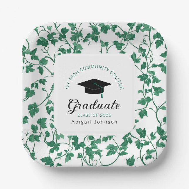 Assiettes En Carton Personalized Ivy Botanical Graduation (Recto)