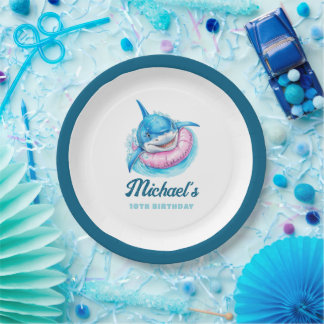 Assiettes En Carton Personalized Shark Pool Party