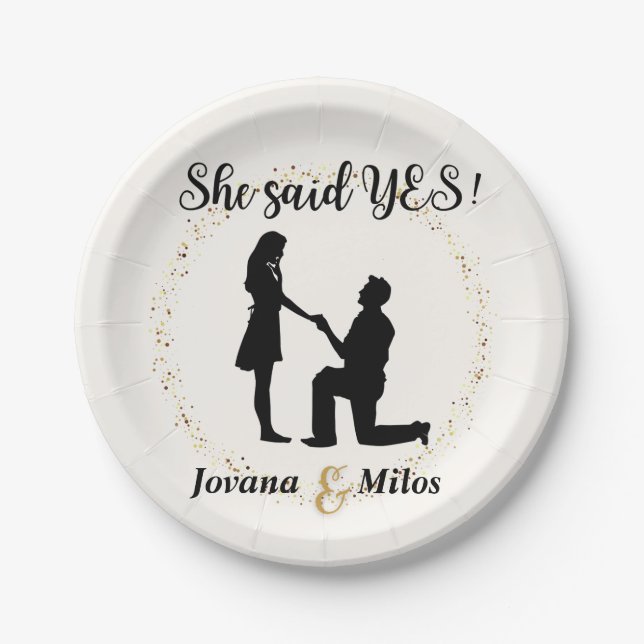 Assiettes En Carton Personalized She said Yes Engagement Plate  (Devant)