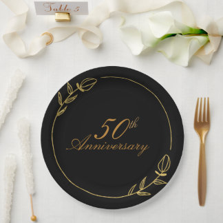 Assiettes En Carton Personalizes Anniversary with Golden Frame
