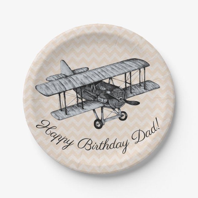 Assiettes En Carton Personnalisable Biplane vintage (Devant)