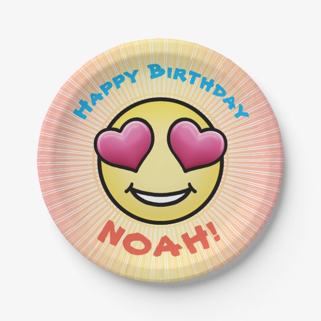 Assiettes En Carton Personnalisé Anniversaire Amour Emoji (Devant)