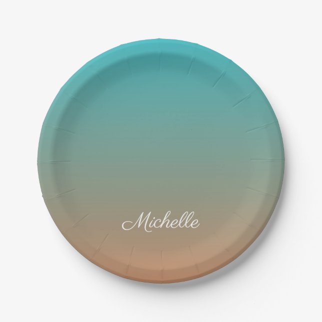 Assiettes En Carton Personnalisé brun et bleu ombre (Devant)
