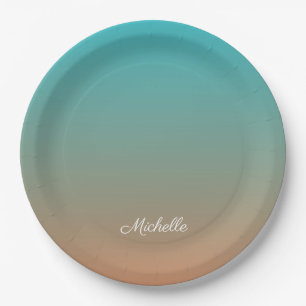 Assiettes En Carton Personnalisé brun et bleu ombre