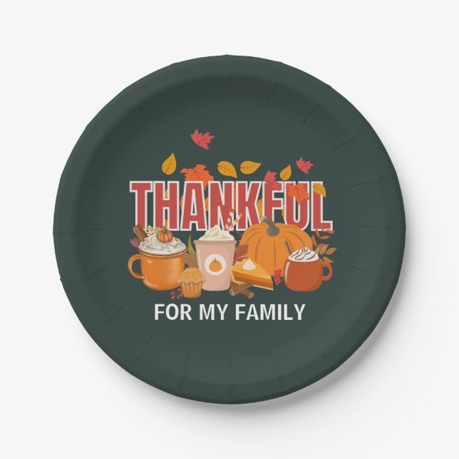 Assiettes En Carton Personnalisé Citrouille de Thanksgiving Famille ME (Devant)
