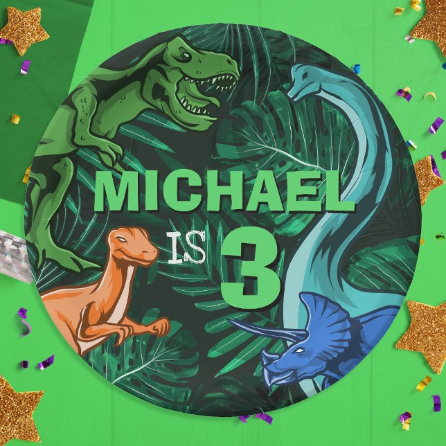 Assiettes En Carton Personnalisé Dino Trex Jurassic Boy Dinosaur Anniv (Custom Dino Trex Jurassic Boy Dinosaur Birthday Paper Plates)