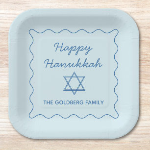 Assiettes En Carton Personnalisé Jewish Star Blue Happy Hanoukka Party
