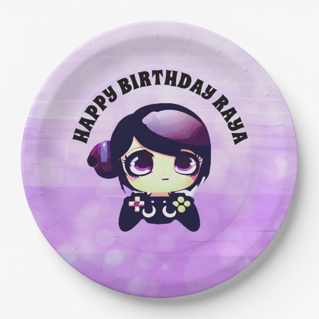 Assiettes En Carton Personnalisé Joyeux Anniversaire Jeu à thème viole (Devant)