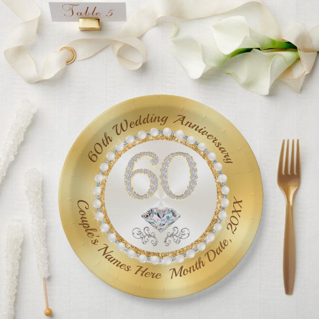 Assiettes En Carton Personnalisé, Plaques en papier du 60e anniversair (Mariage)