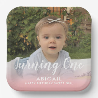 Assiettes En Carton Personnalisé Premier anniversaire photo rose