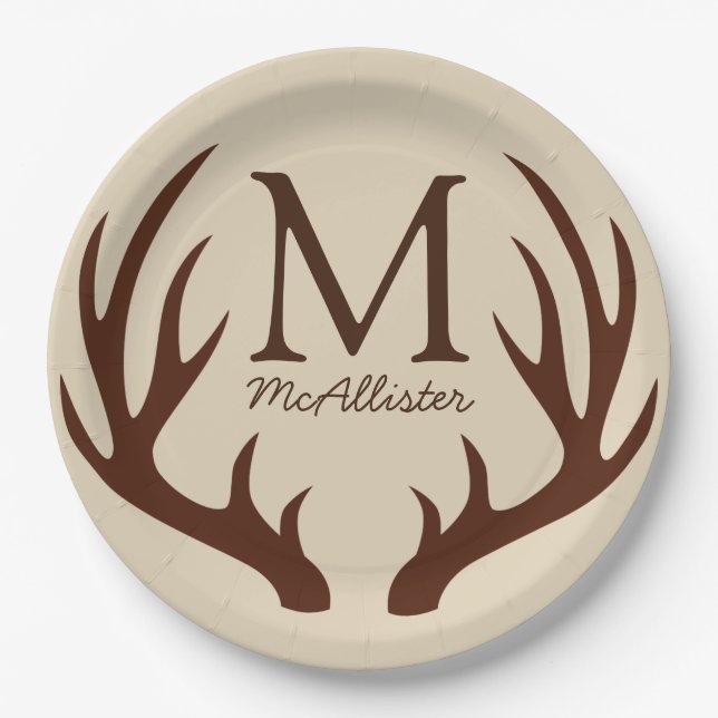 Assiettes En Carton Personnalisé - Rustique Brown cerf Antlers Ecru (Devant)