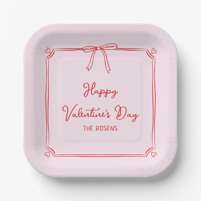 Assiettes En Carton Personnalisé Saint-Valentin Fête Blush Pink Bow Co (Recto)