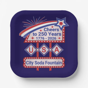 Assiettes En Carton Personnalisé USA 250–Marquise Rétro Patriotique