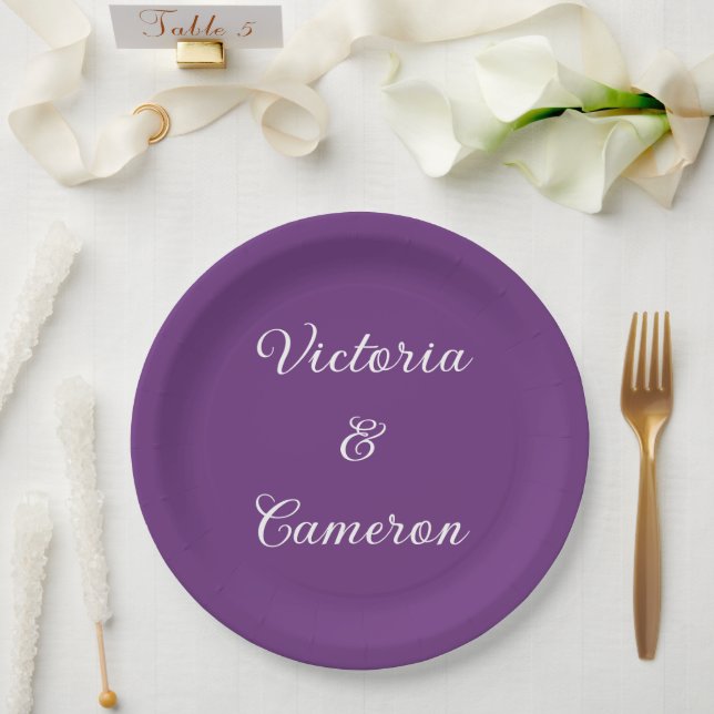 Assiettes En Carton Personnalisé violet (Mariage)