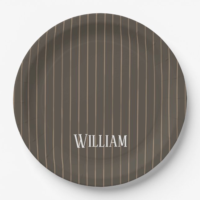 Assiettes En Carton Personnalised brown retro pinstripes (Devant)