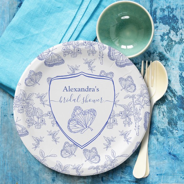 Assiettes En Carton Personnalisée Blue Chinoiserie Fête des mariées fl (Créateur téléchargé)