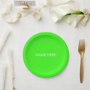 Assiettes En Carton Personnaliser avec nom, texte minimaliste néon ver