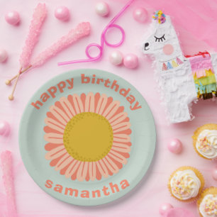 Assiettes En Carton PERSONNALISER IT Pink Daisy Tournesol Joyeux anniv