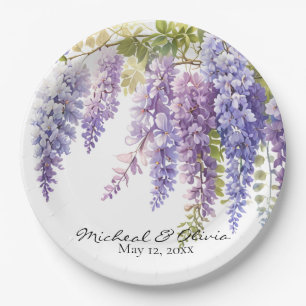 Assiettes En Carton Personnaliser la glycine de l'aquarelle fleurie vi