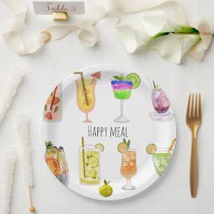 Assiettes En Carton Personnaliser l'aquarelle imprimer fruit cocktail 