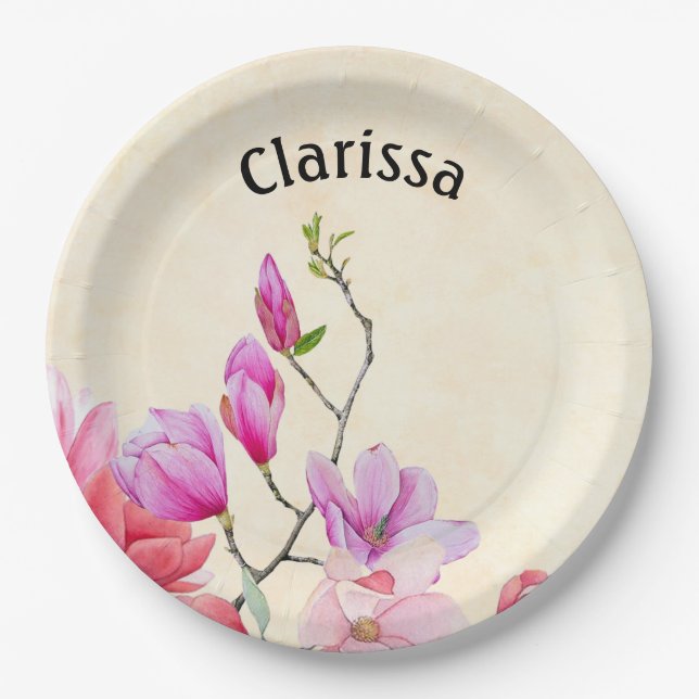 Assiettes En Carton Personnaliser le fleur aquarelle (Devant)