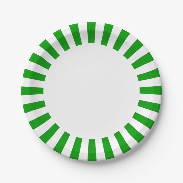 Assiettes En Carton Personnaliser Plaque papier rayures vert et blanc (Devant)