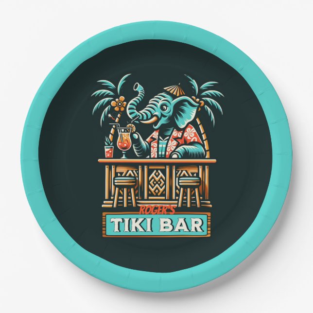 Assiettes En Carton Personnaliser Retro Elephant Tiki Bar (Devant)