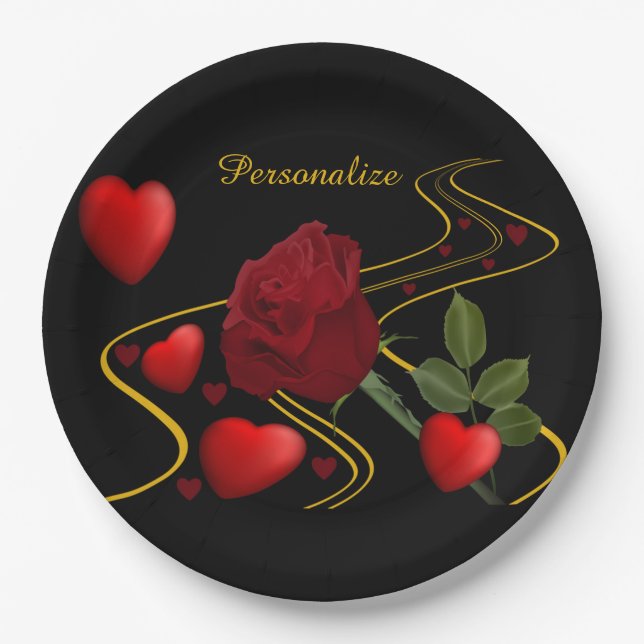 Assiettes En Carton Personnaliser Romantique Red Hearts Rose Gold Ruba (Devant)