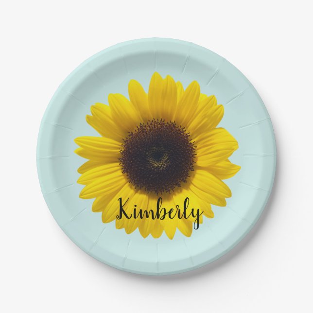 Assiettes En Carton Personnalisez avec Name Large Sunflower (Devant)