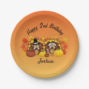 Assiettes En Carton Personnalisez les joyeux pèlerins de dindes d'ann